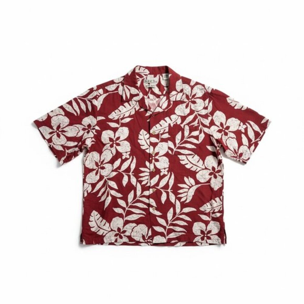 Batik Bay‎ Red Silk Hawaiian Tropical Resort Shirt Mens L